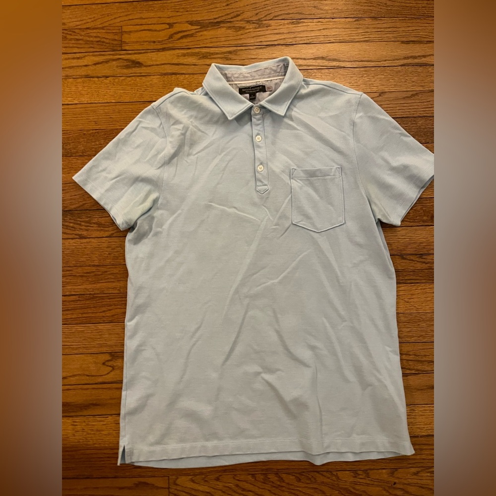 Banana Republic Mens Performance Knit Polo Shirt L Blue Pocket